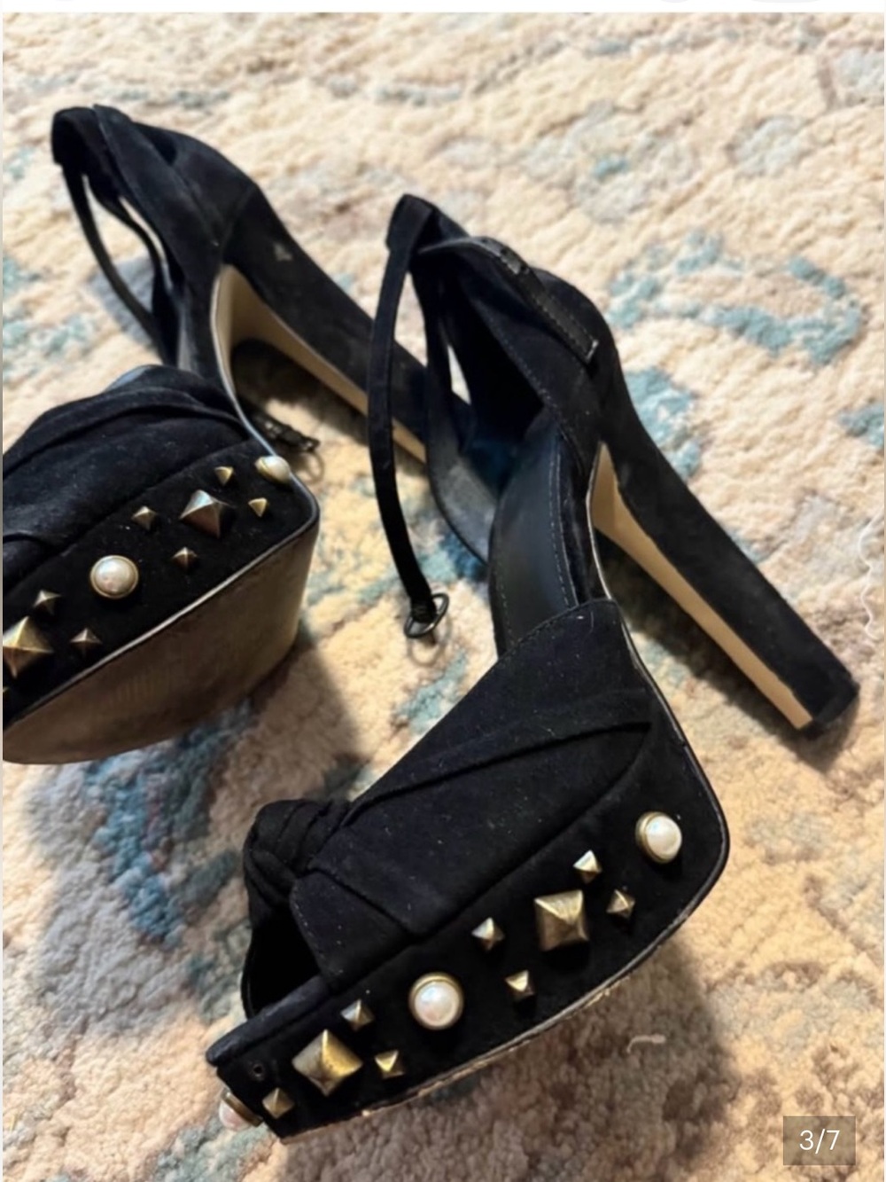 Guess Black Suede Knot Peep-Toe Ankle Tie Heels